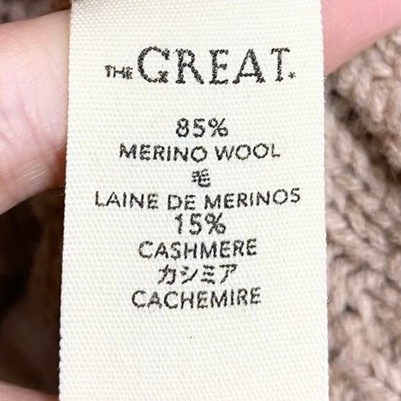 The Great. Embroidered Cable Knit Cashmere Wool Cardigan In Oatmeal XS - Picture 7 of 7